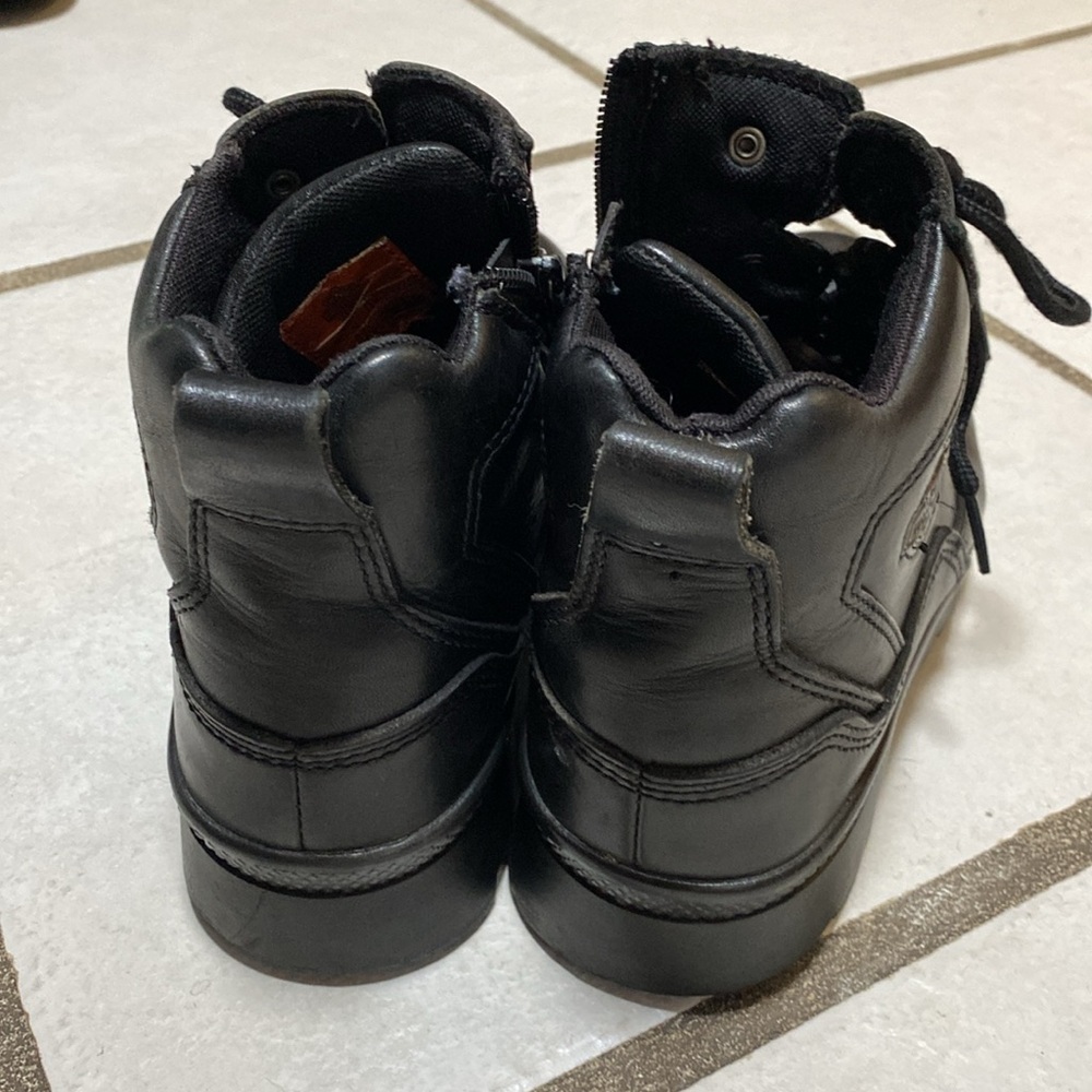 Harley-Davidson Black Leather Ankle Boots Lace-Up Durable, side sipper. - Picture 3 of 12